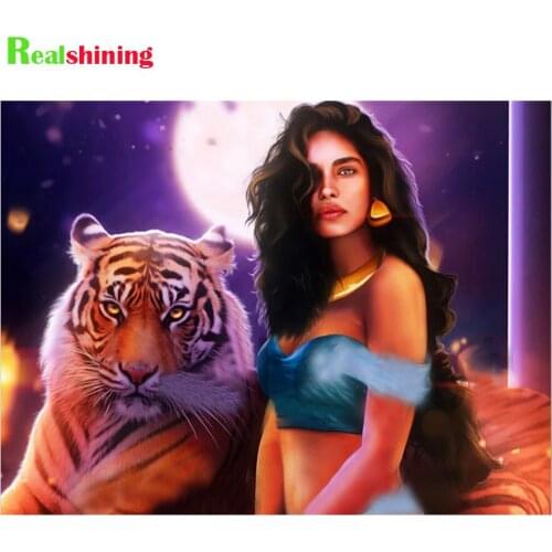 5 d diamond painting Tiger and woman 3d mosaic handmade,full square round diamond embroidery rhinestones cross stitch N1996