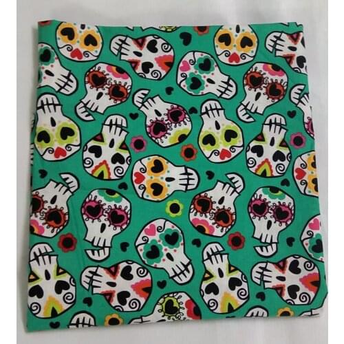 50x105cm Green Colorful Cartoon Flower Skull Printed Cotton Fabric Skull Fabric Patchwork Cloth Dress Home Decor