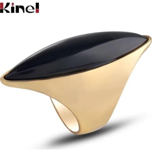 Kinel Hot Black Stone Big Ring For Women Luxury Gold Color Engagement Party Rings Fashion Jewelry Best Gift 2020 New