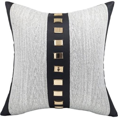 Black White Patchwork Cushion Cover Pillow Case Gold Metal Button Home Decorative Living Room Pillow Cover Soft Throw Pillows