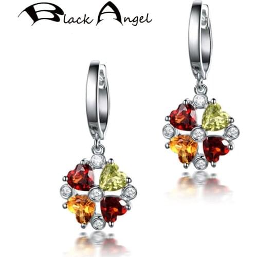 BLACK ANGEL 925 Silver Elegant Peridot Citrine Gemstone Clip Earrings Jewelry for Women Dropshipping Christmas Gift