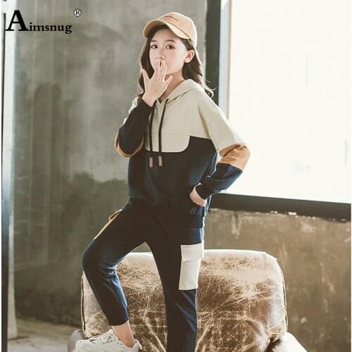 Children Two Piece Sets Unisex Boys Girls Hooded Sweatshirt and Long Pants Fashion 2021 Patchwork 2PS Outfits Kids Clothing