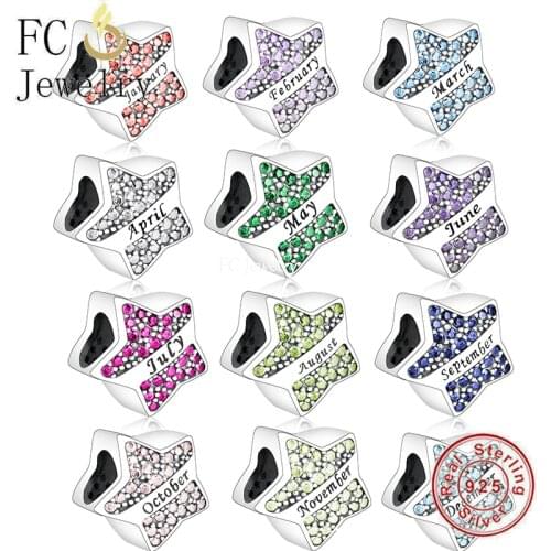 FC Jewelry Fit Original Charm Bracelet 925 Silver Star Month Zircon January December Bead For Making Birthday Berloque Gift 2021