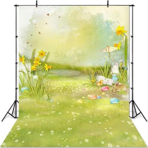 Photography Background Easter Eggs Grassland Bunny Rabbit Photo Backdrop Decorations Easter Baby Newborn Photobooth Photocall