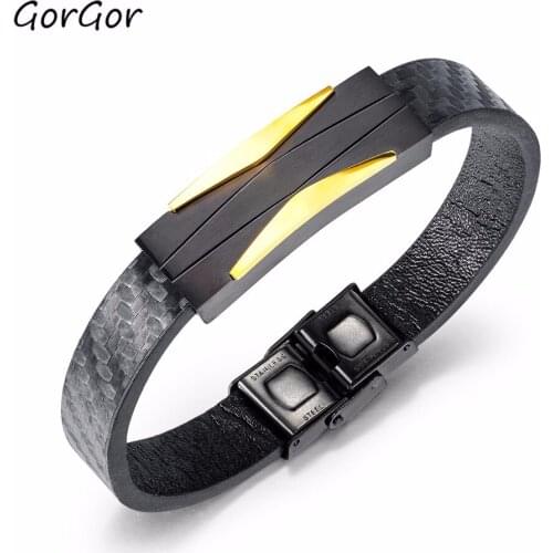 GorGor New Fashion Style Popular Jewelry Hot Sale Simplicity All-match Titanium Steel Fashion Mens Leather Bracelet 1400