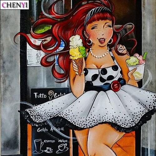 CHENYI DIY Art Painting By Numbers 5D Diamond Embroidery Sexy Woman Diamond Painting Full Square Ice Cream Needlework Room Decor