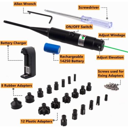 Green Laser Boresighter Kit for Rifle .177 to.78 12GA Caliber gun Laser Pointer Collimator Universal Bore Sighter