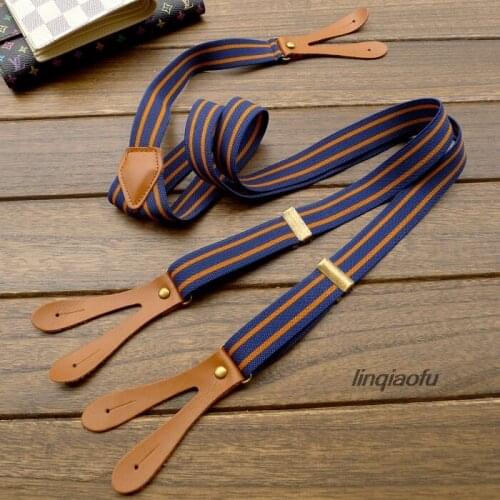 Leather elastic fashion button strap, English suspender strap, casual retro pants strap