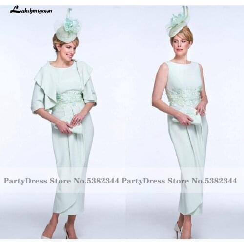 Lakshmigown Vintage Mint Green Mother Of The Bridal Dresses with Jacket Ankle Length 2021 Vestido Invitada Boda Evening Gowns