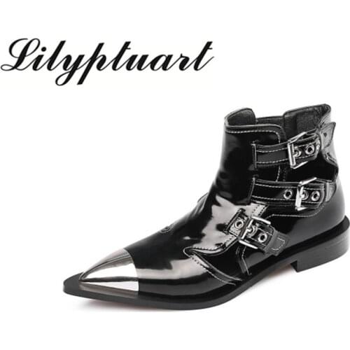 Summer 2020 European and American style catwalk style metal pointed buckle smooth sandals leather rivet fashion womens boots