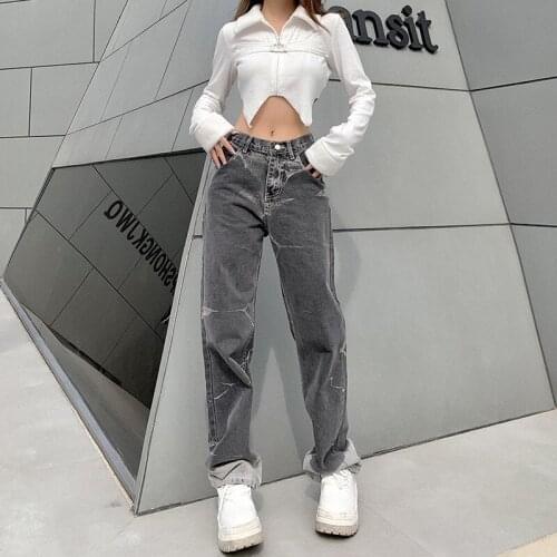 2021 Fashion New High-Waist Straight-Leg Slim-Fitting Slim Wide-Leg Trend All-Match Casual Jeans Women Wear in Four Seasons