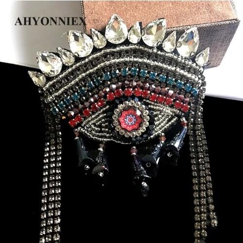 Fashion Sew On Beads Eyes Patches Beaded Drama Tassel Applique Patches Shoulder Brooch Epaulet