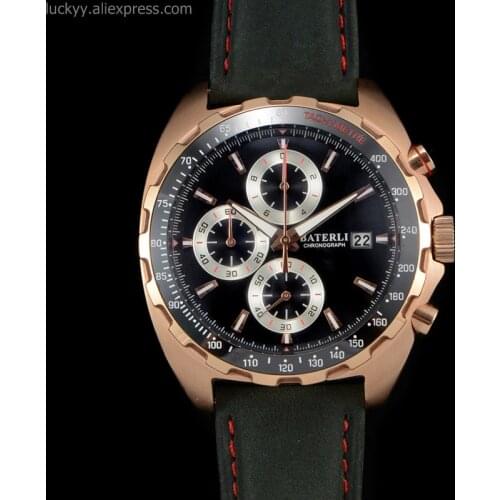 Luxury brand 47mm Rose Gold mens quartz watch Japanese VK chronograph clock ceramic bezel stainless man wristwatch A165