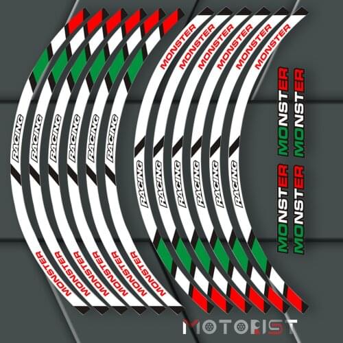 A set of 12pcs high quality motorcycle wheel decals waterproof Reflective stickers rim stripes For DUCATI MONSTER 695 696 796