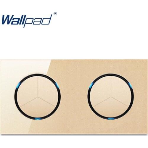 Wallpad 6 Gang 2 Way Random Click Wall Light Switch With LED Indicator Gold Crystal Glass Panel For Home