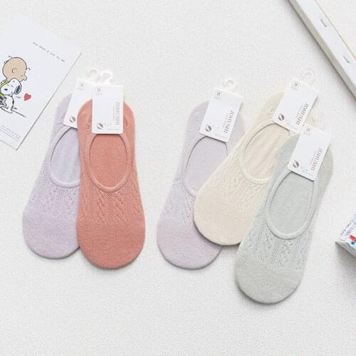 New 5 Pairs Womens Cotton Invisible Socks Non-slip Summer Candy Solid Color Silicone Socks Fashion Cute Thin Ankle Boat Socks
