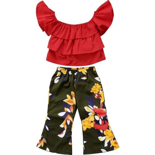 2018 new fashion girl Summer Toddler Kids Girls Off Shoulder Tops Floral Pants Outfits Set Clothes