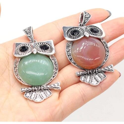 New Style Natural Stone Alloy Pendant Owl-Shaped Charms For Jewelry Making DIY Necklace Anklet Accessory