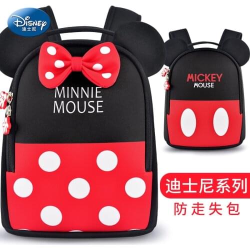 Authentic Disney Mickey Minnie Schoolbag Kindergarten Boy Tide Bag Anti-lost Backpack Girl 3-5 Years Old Toddler Backpack