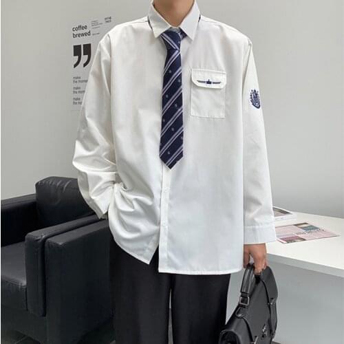 Autumn New DK Uniform Shirt College Style Long Sleeve White Shirt Mens Korean Loose Embroidered Jk Student Class Shirt