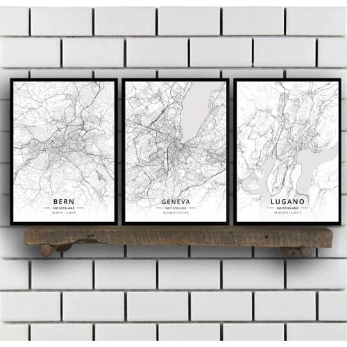 Bern Geneva Lugano St Gallen Zurich Switzerland Map Poster