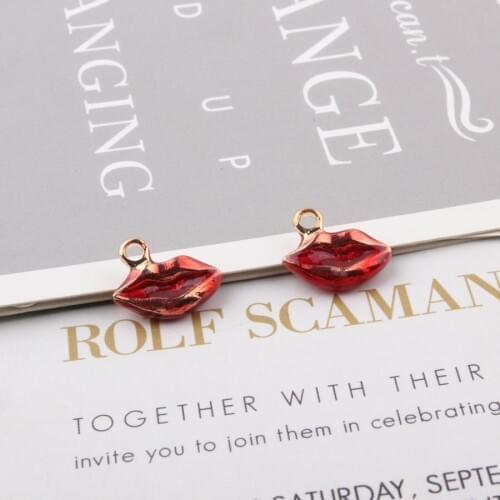 Stereo Sexy Red Lips Pendant 11*14mm Enamel Gold Korean Charms DIY Jewelry Accessories For Handmade Necklace Keychains