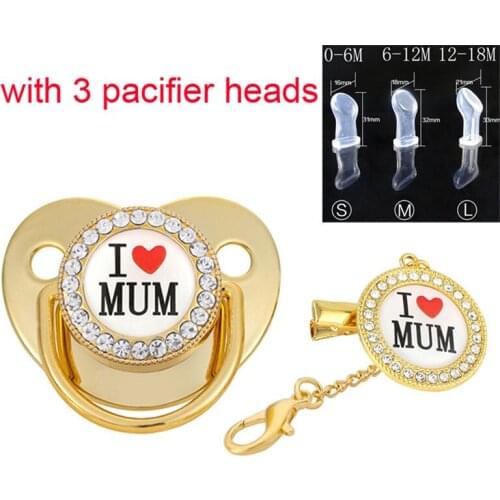 I LOVE MUM Baby Pacifier Rhinestone Pacifier Clips Bling BPA Free Silicone Infant Nipple Newborn Baby Soother Baby Kids Gifts