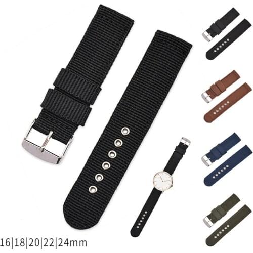 Soft and Comfortable Nylon Strap Universal Replacement Canvas Watchband 16mm 18mm 20mm 22mm 24mm Waterproof Watch Band