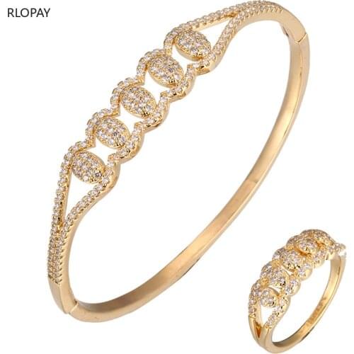 RLOPAY Hot Selling High Quality Full Micro Pave Setting Zircon Bracelet with Ring Set Jewelry Cuff Bracelet Bangle Sets