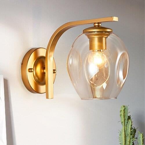 Nordic Golden LED Wall Lamp Restaurant Shop Cafe Glass LED Wall Lamps Personality Bedroom Bedside Molecular Wall Light