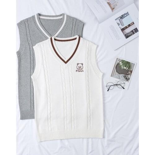 Japanese Style Bear JK Couples Sweater College British JK Sweater japanese school uniform Embroidered V-neck Men Vest Sweater
