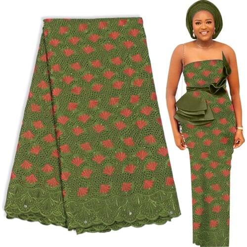 Fabricbob 100% Cotton Swiss Voile Lace Fabric 5 Yards New African Lace Fabric 2021 High Quality Nigerian Party Borer Embroidery