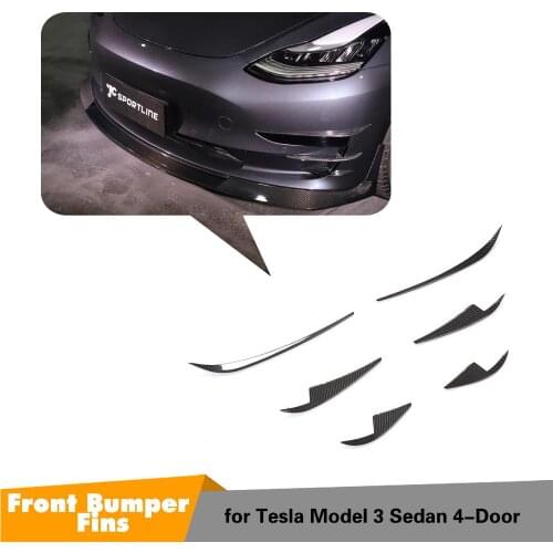 Front Bumper Splitters Air Vents For Tesla Model 3 2016 2017 2018 Carbon fiber Front Bumper Fins Splitters Canards