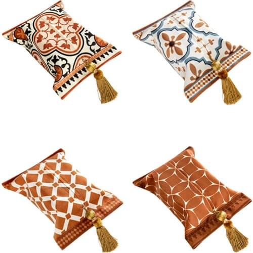 Vintage Velvet Tissue Box Roll Paper Napkin Holder Cover With Heavy Tassel Car Paper Towel Container Tissue Cases Home