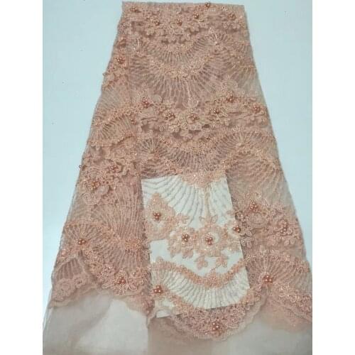 High quality African french tulle net lace fabric peach New nigerian lace fabric for wedding dress beaded lace fabric CD2982