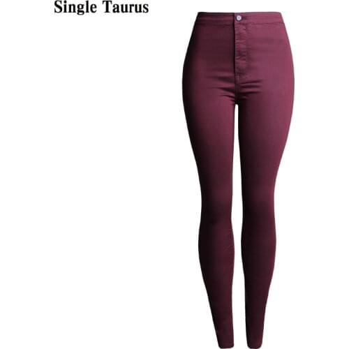 2020 Fall Female Red Skinny Jeans Fashion Streetwear Casual High Waist Jeans Trousers Elasticity Slim Push Up Denim Pencil Pants