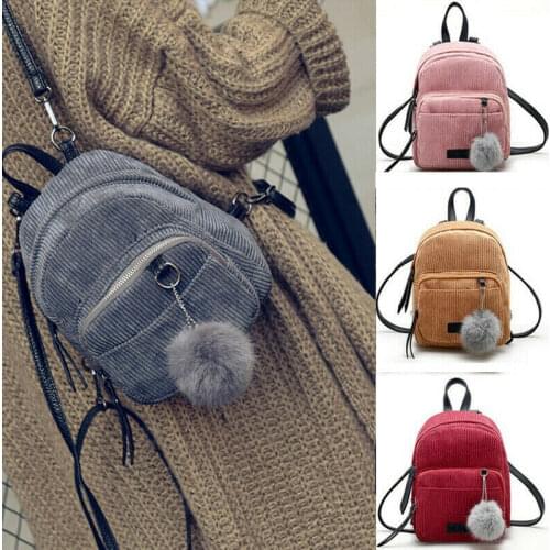 Women Mini Corduroy Backpacks Fashion Girls School Bags Solid Small Travel Backpacks PU Leather Strap Mini Backbag