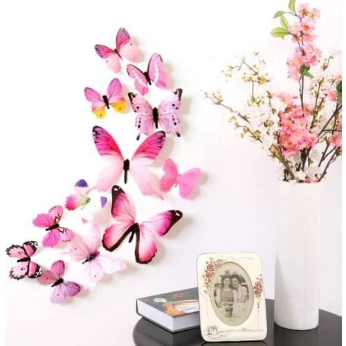 12pcs/3D single layer simulation butterfly party kids room wall bedroom decor sticker refrigerator decoration magnetic stickers