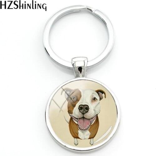 2020 Fashion Pit Bull Dog Keyring Pitbull Keychain Glass Dome Key Chains Hot Round Hand craft Keyrings For A Woman Bag