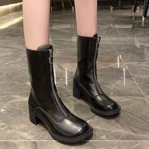 2020 New Fashion Womens Boots Casual Shoes Mid Calf Boot Solid Color Martin Boots Elegant Lady Bootie Feminine Zapatos De Mujer