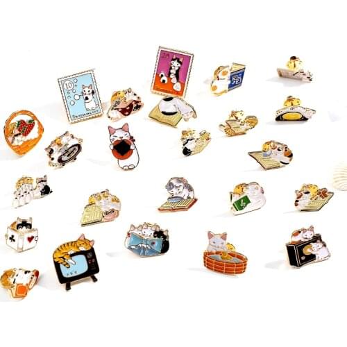 Mixed 24PCS/ lot fashion jewelry bag shirts jean accessories metal enamel kitty cute cat brooch pins