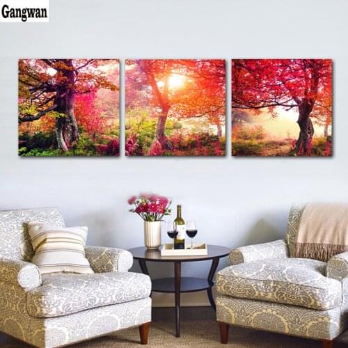 Mangrove Sunset Diamond Painting Seasons Tree Cross Stitch Full Square round Drill 5D Diamond Embroidery Home Decoration 3 pcs