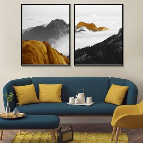 Abstract Black White Mountain Peak Fog Sea Living Room Decoration Wall Painting Minimalist Frameless Canvas Printing Art Poster