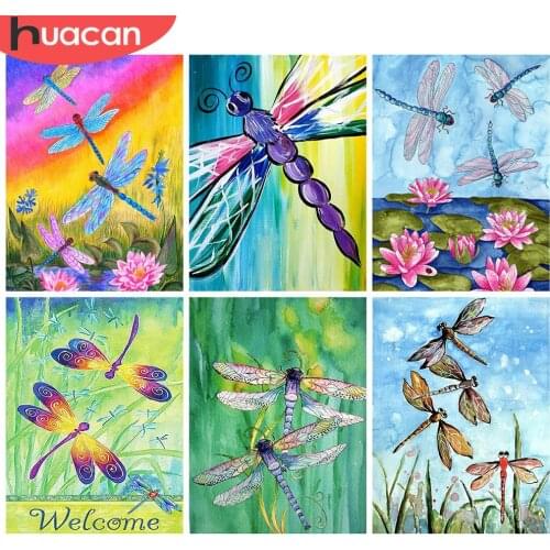HUACAN 5d Diamond Painting Dragonfly DIY Mosaic Cross Stitch Flower Home Decor Diamond Embroidery Animal Handicraft