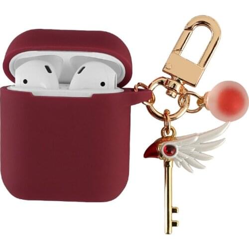 Anime Cardcaptor Bird head Magic Wand Keychain Toy Sakura Clow Clear Card Captor Star wings Key ring with Case For Airpods