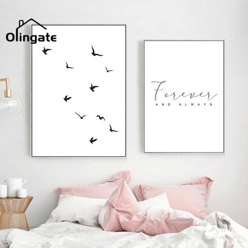 Black and White Quotes Print Wall Art Abstract Flying Bird Canvas Poster Painting Pictures Modern for Living Room Home Decor