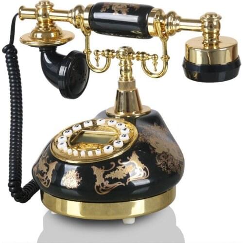 Black Bronzing Antique Telephone Home Vintage Corded Phone Button Dial with FSK and DTMF Caller ID Ringer Volume Adjustment