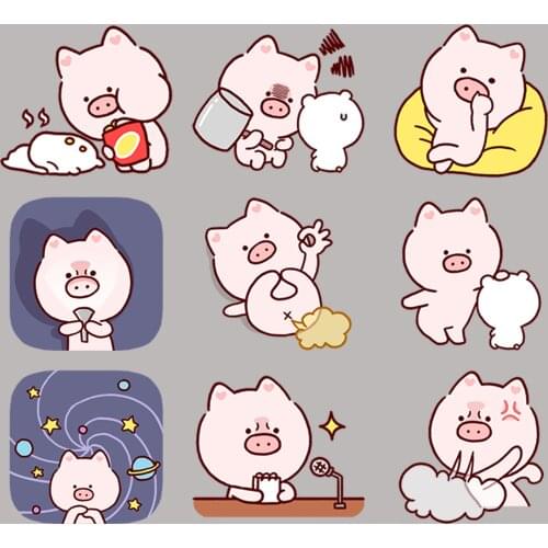 24 cute piggy cartoon funny scrapbook stickers for children, DIY laptop suitcase skateboard motorcycle bicycle toy