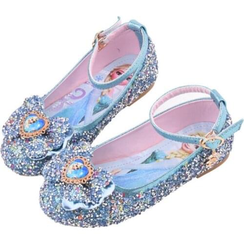 Disney girls leather shoes tendon flat bottom elsa princess crystal shoes frozen single shoes shiny rhinestones comfortable