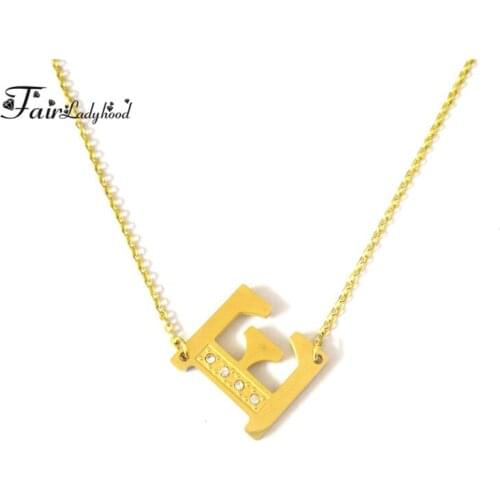 Fairladyhood Gold Chain Zircon Letter E Necklace For Women And Men Letter Necklace Chain Stainless Steel Jewelry